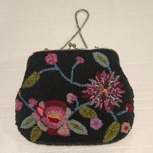 Bloomingdale's Kiss Lock Single Handle Framed Beaded Floral Clutch Handbag